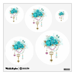 Turquoise Roses with Keys Wall Decal