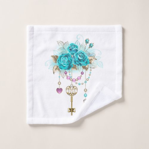 Turquoise Roses with Keys Wash Cloth