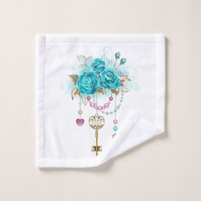 Turquoise Roses with Keys Wash Cloth (Wash Cloth)