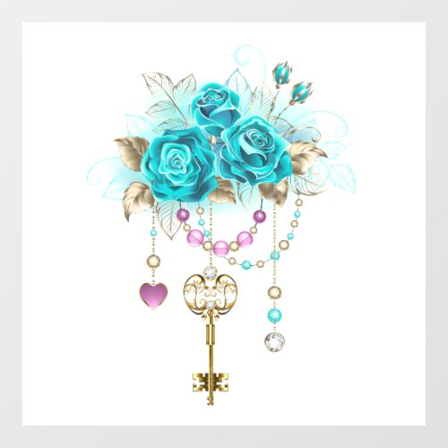 Turquoise Roses with Keys Window Cling