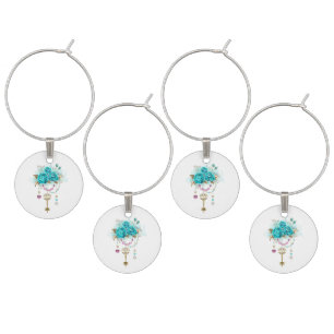 Turquoise Roses with Keys Wine Charm