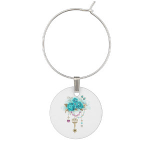 Turquoise Roses with Keys Wine Charm