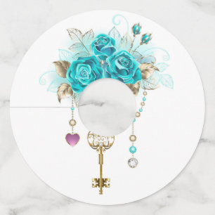 Turquoise Roses with Keys Wine Glass Tag