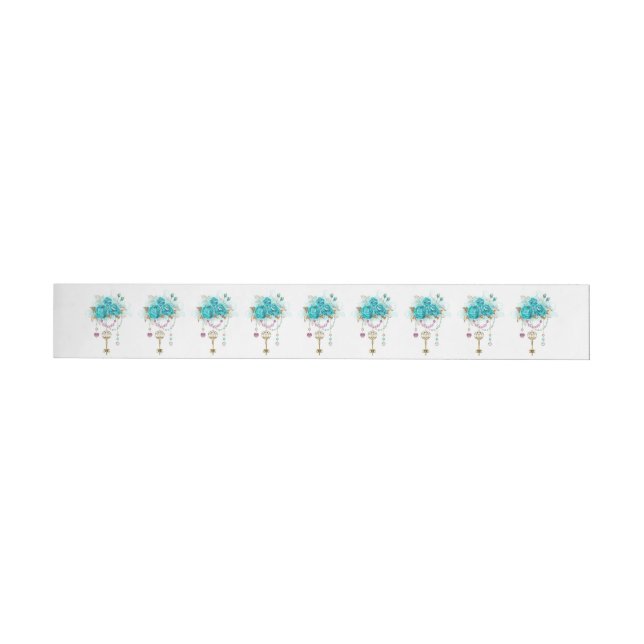 Turquoise Roses with Keys Wrap Around Address Label (Individual)