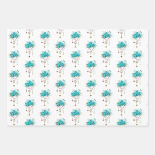 Turquoise Roses with Keys Wrapping Paper Sheets