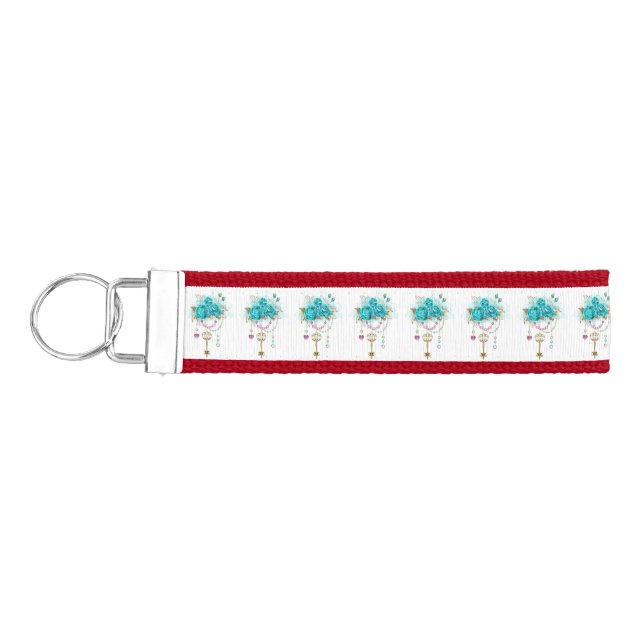 Turquoise Roses with Keys Wrist Keychain (Keys on Left)