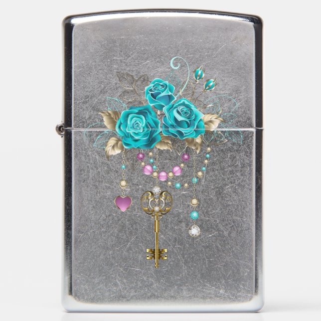 Turquoise Roses with Keys Zippo Lighter (Front)