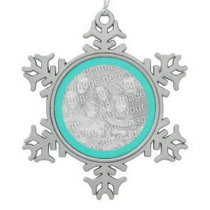 Turquoise Round Border Snowflake Pewter Christmas Ornament