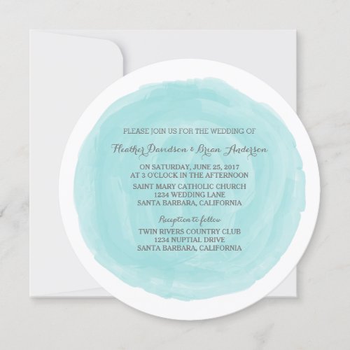 Turquoise Round Watercolor Wedding Invite