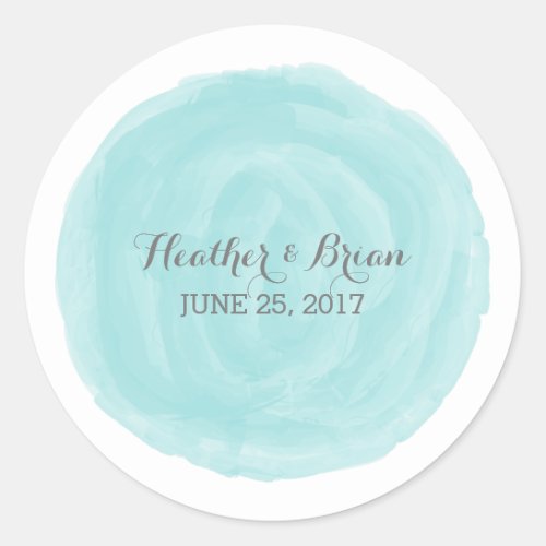 Turquoise Round Watercolor Wedding Stickers