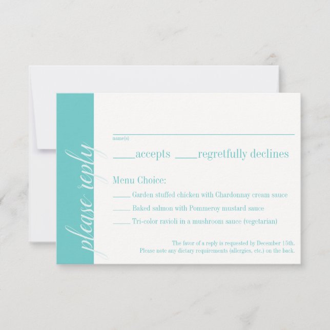 Turquoise RSVP Card, Caroline Wedding Collection (Front)