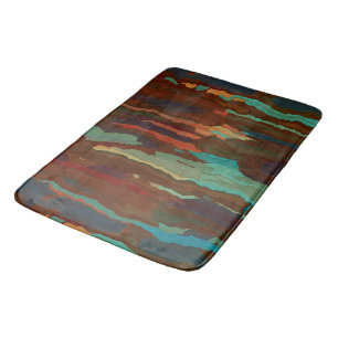 Turquoise, Rust and Blue Abstract Bath Mat