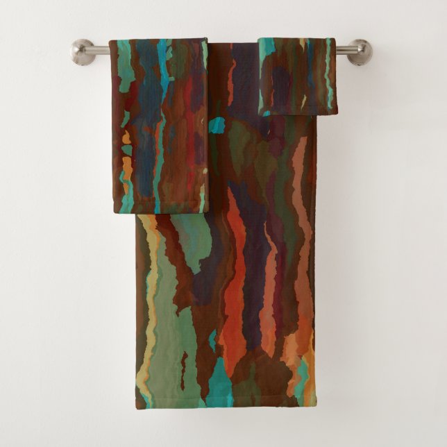 Turquoise, Rust and Blue Abstract Bath Towel Set (Insitu)