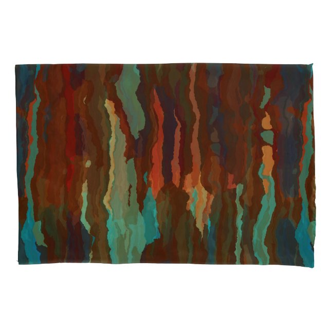 Turquoise, Rust and Blue Abstract Pillow Case (Front)