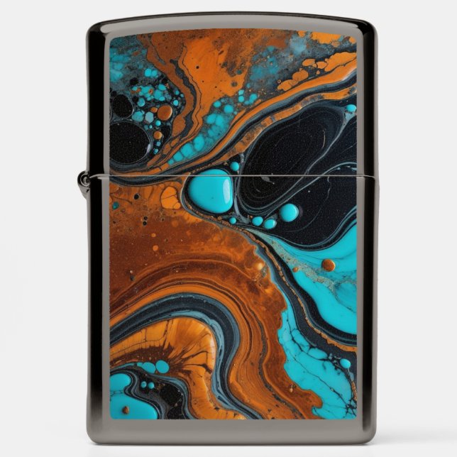Turquoise, rust and marble zippo lighter (Front)