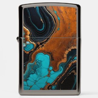Turquoise, rust, copper and marble abstract zippo lighter