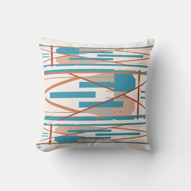 Turquoise Rust Coral Gray Mediterranean-like Motif Throw Pillow (Front)