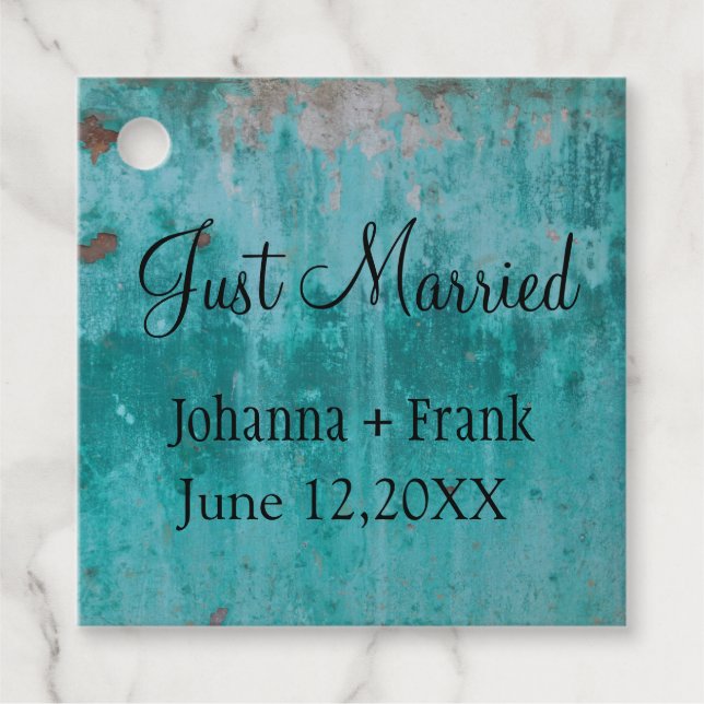 Turquoise Rust | Just Married Favor Tags (Front)