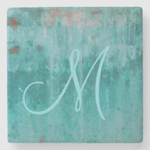 Turquoise Rust Monogram Stone Coaster