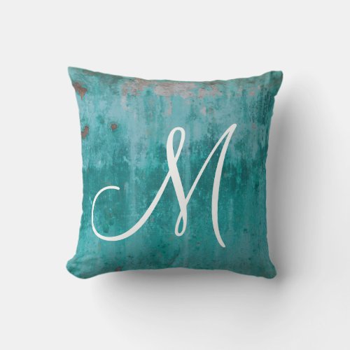 Turquoise Rust Monogram Throw Pillow