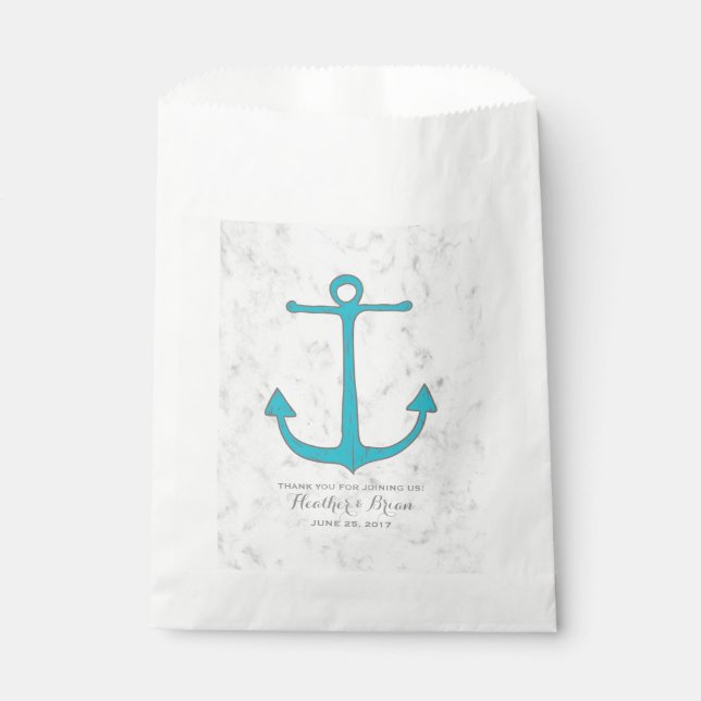 Turquoise Rustic Anchor Wedding Favor Bag (Front)