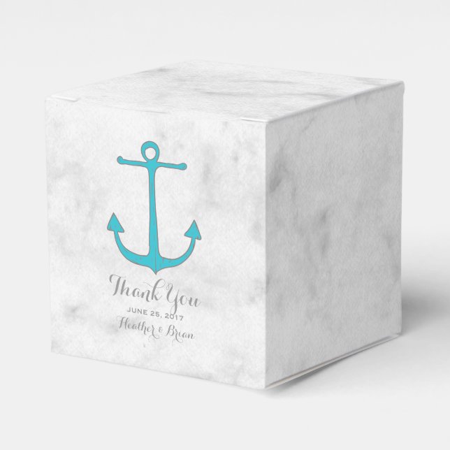 Turquoise Rustic Anchor Wedding Favor Boxes (Front Side)