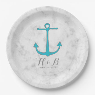 Turquoise Rustic Anchor Wedding Paper Plates