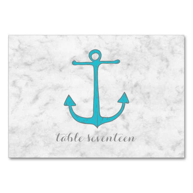 Turquoise Rustic Anchor Wedding Table Number (Front)