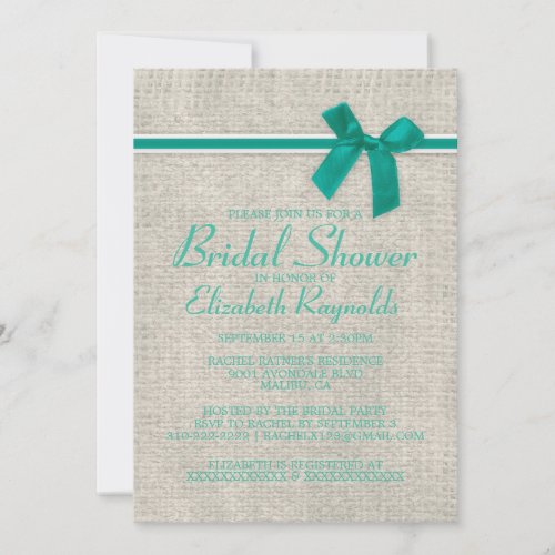 Turquoise Rustic Burlap Bridal Shower Invitations
