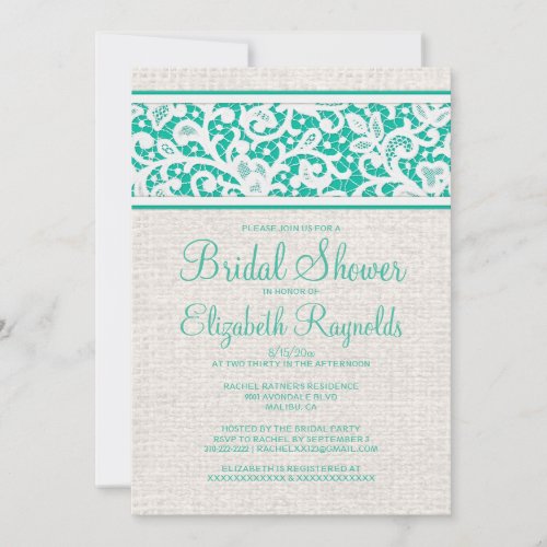 Turquoise Rustic Burlap Linen Bridal Shower Invite
