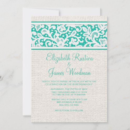 Turquoise Rustic Burlap Linen Wedding Invitations
