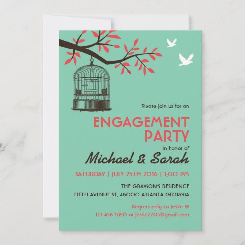 Turquoise Rustic Engagement Party Invitation Bird