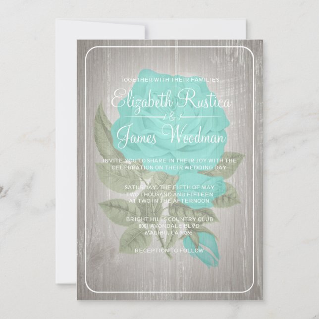 Turquoise Rustic Floral Wedding Invitations (Front)