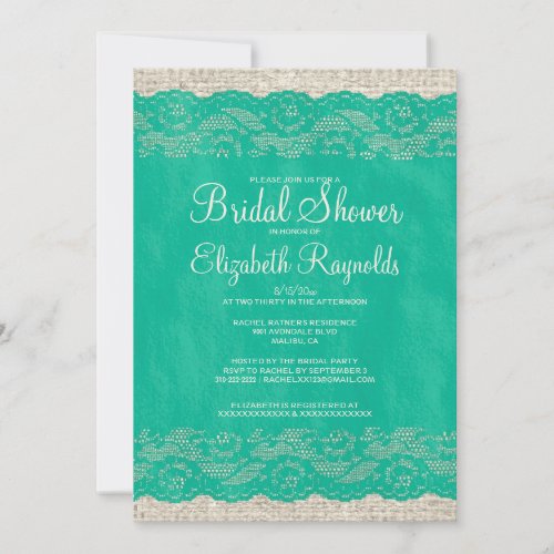 Turquoise Rustic Lace Bridal Shower Invitations