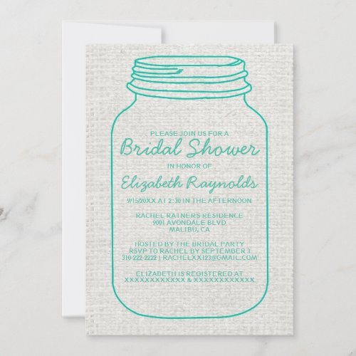 Turquoise Rustic Mason Jar Bridal Shower Invites