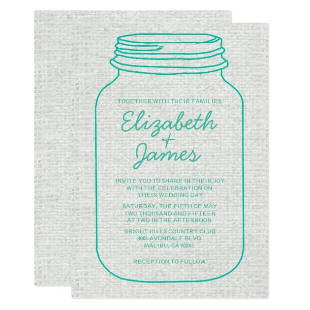 Turquoise Rustic Mason Jar Wedding Invitations