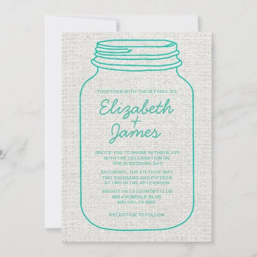 Turquoise Rustic Mason Jar Wedding Invitations