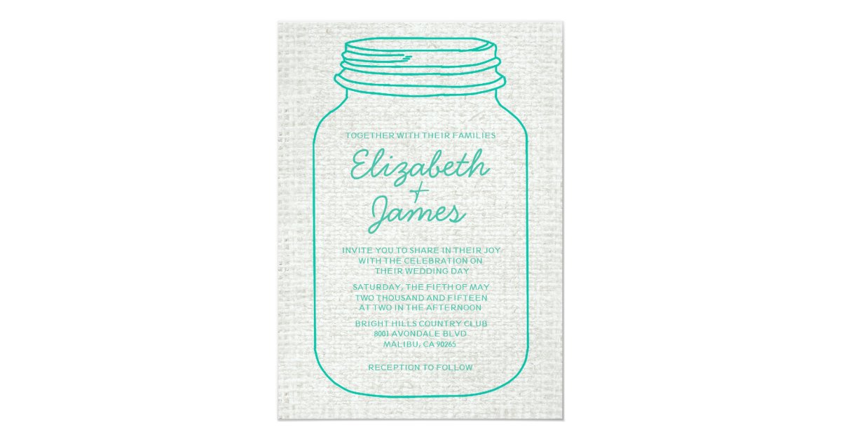 Turquoise Rustic Mason Jar Wedding Invitations