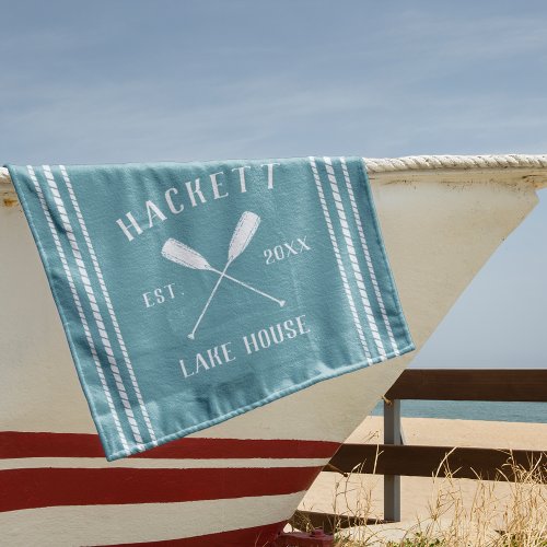 Turquoise Rustic Oars Personalized Lake House Beach Towel