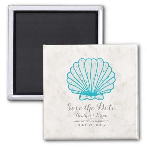 Turquoise Rustic Seashell Save the Date Magnet