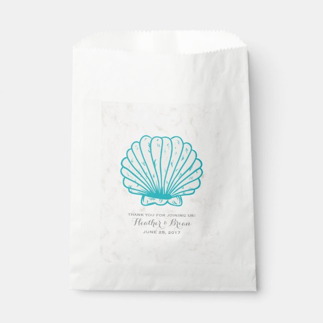 Turquoise Rustic Seashell Wedding Favor Bag (Front)