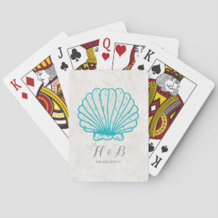 Turquoise Rustic Seashell Wedding Poker Cards