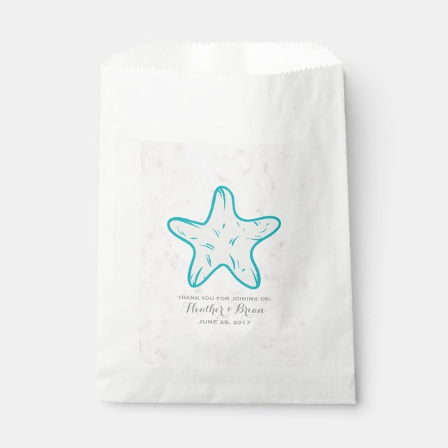 Turquoise Rustic Starfish Wedding Favor Bag (Front)