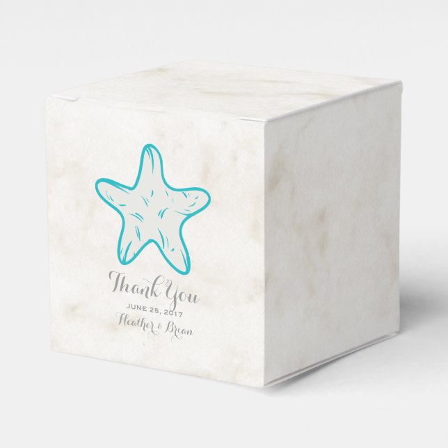 Turquoise Rustic Starfish Wedding Favor Boxes (Front Side)