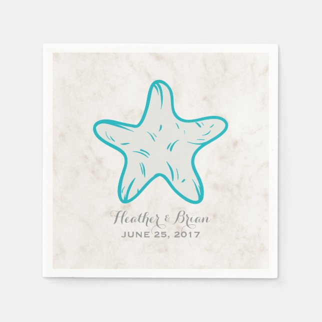 Turquoise Rustic Starfish Wedding Napkins (Front)