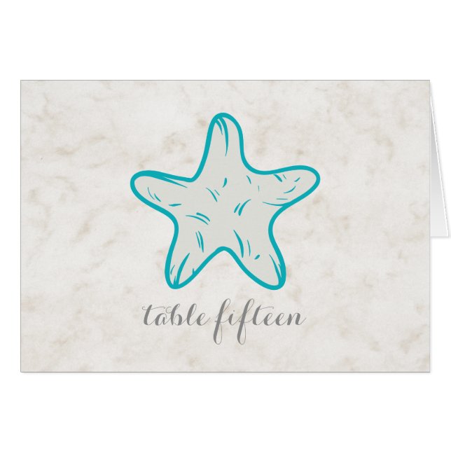 Turquoise Rustic Starfish Wedding Table Number (Front Horizontal)