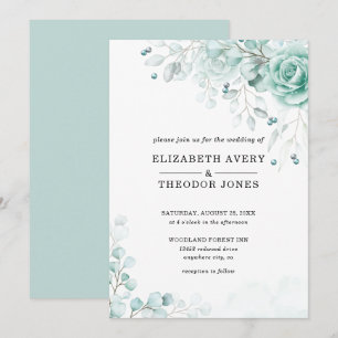 Turquoise sage greens Floral Wedding Invitation