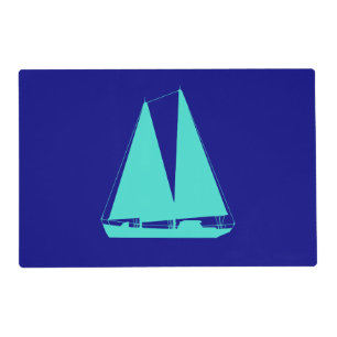Turquoise Sailboat On Navy Blue Coastal Decor Placemat