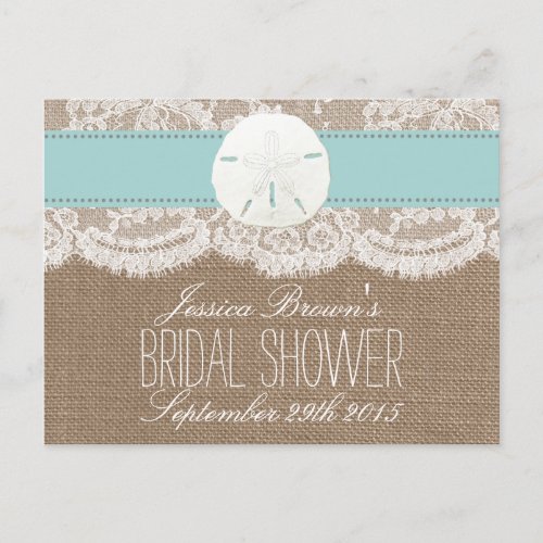 Turquoise Sand Dollar Beach Bridal Shower Recipes Invitation Postcard