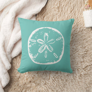 Turquoise sand dollar beach decor throw pillow